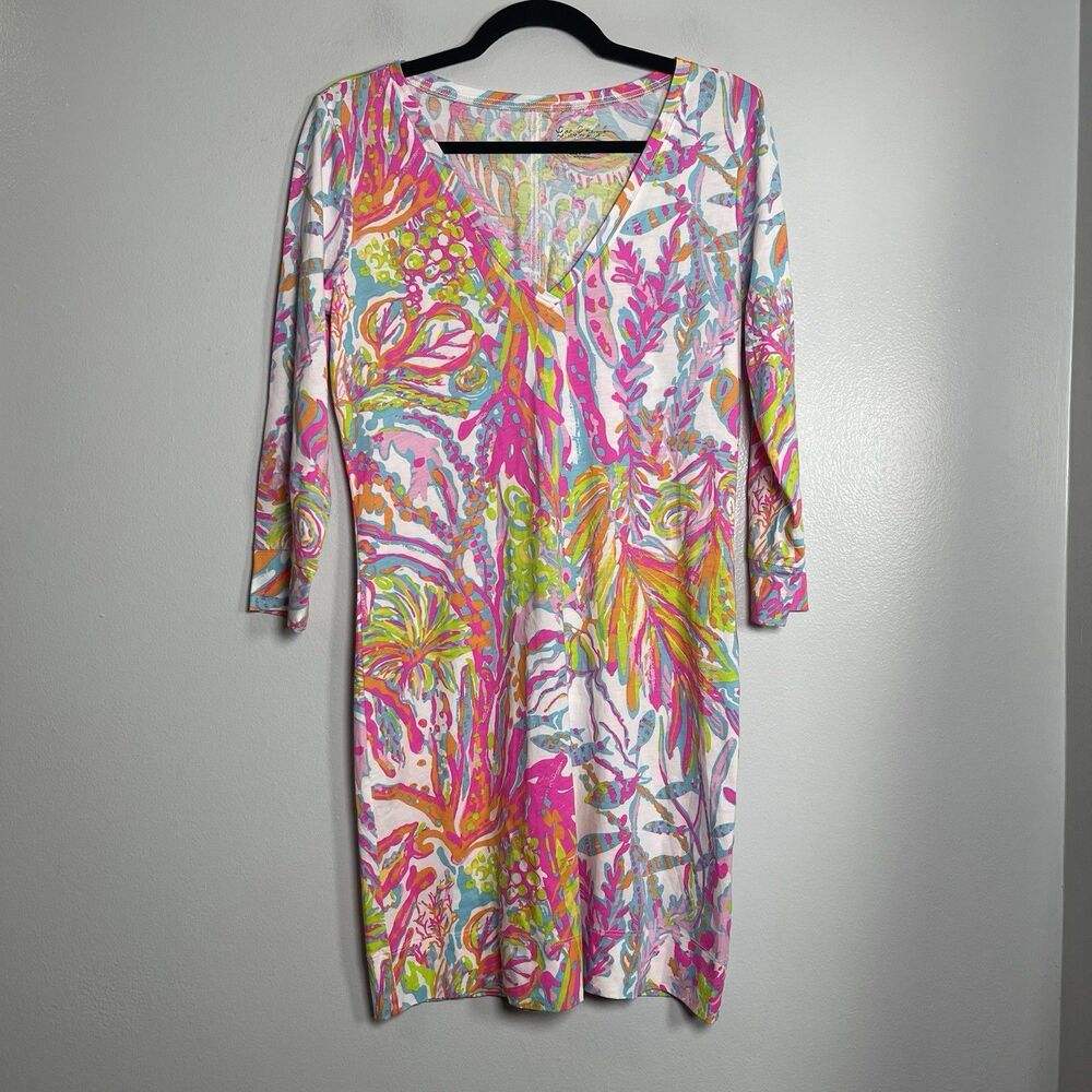LILLY PULITZER Christie Shirt Dress Medium Multicolor Tropical Pima Cotton Beach